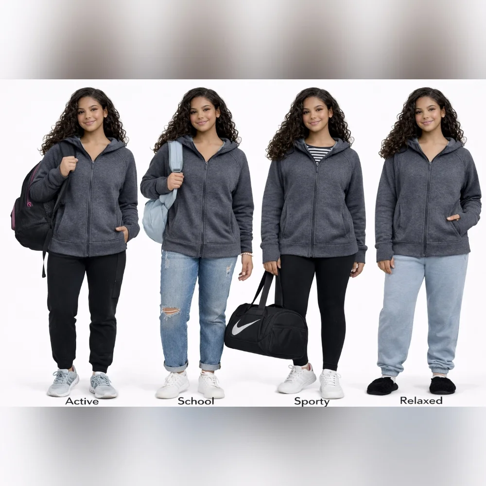 All In Motion Big Girls Fleece Zip Hoodie – XXL (18) – NWT – Gray